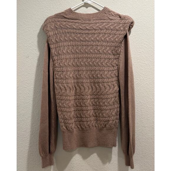 525 America Brown Cable Knit Shoulder Pad Sweater Size S - Picture 4 of 8